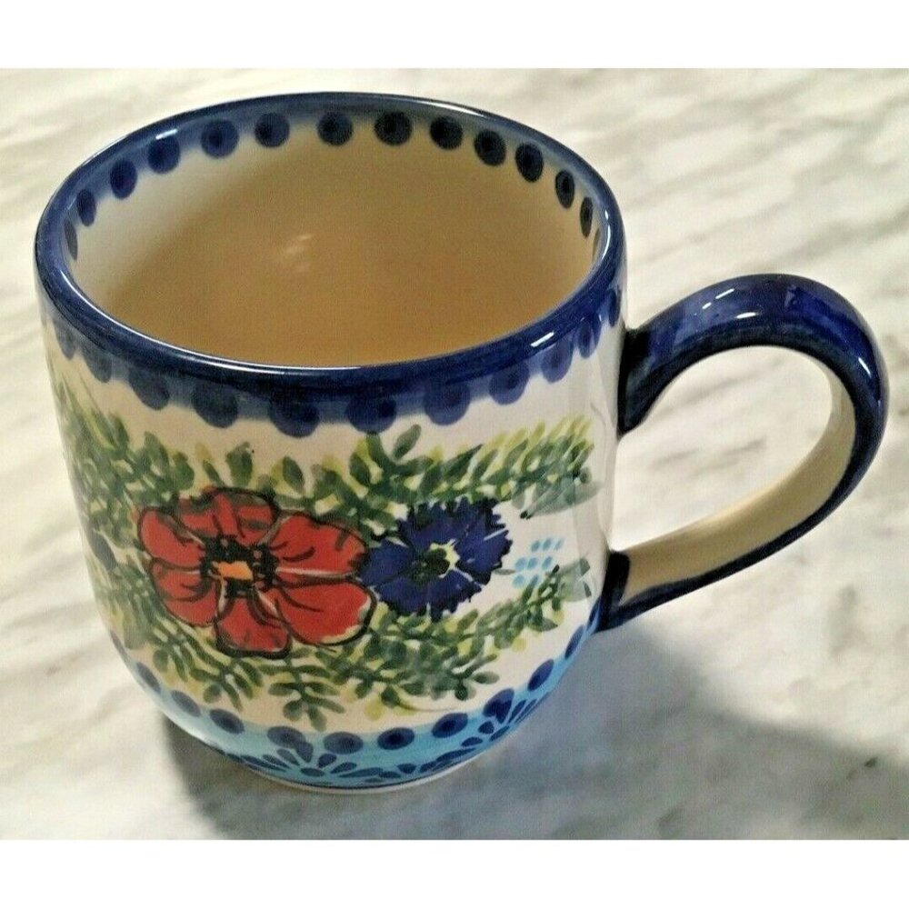 Boleslawiec Polish Pottery Coffee Mug Hand Made Eva's CollectionUNIKAT Sign10 oz